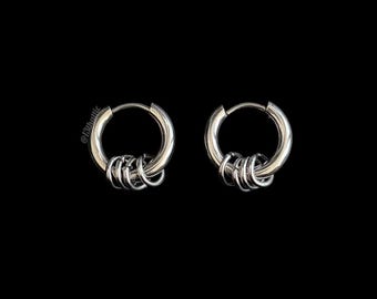 Stainless Steel Hoop Earrings, Hoop Earrings, Hoops 4 Rings, 10 mm Hoop Earrings, Silver Hoops, Steel Silver Huggies, Unisex Jewelry, Gifts