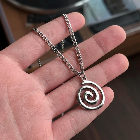 Swirl Necklace, Spiral Necklace, Boho Jewelry, Silver Jewelry, Stainless Steel Necklace, Curb Chain Swirl Necklace,Y2K, Gift Jewelry, Unisex