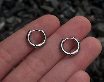 Créoles en acier inoxydable, Paire de boucles d'oreilles, Créoles Huggies, Créoles de 8 mm, Créoles en argent, Huggies en acier et argent, Bijoux unisexe, Cadeaux