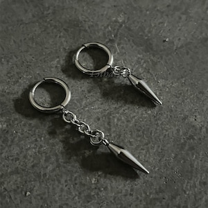Spike Hoops, Spike Dangle Chain Earrings, Dangle Spike Earrings, Punk, Grunge, Edgy Jewelry, Streetwear Jewelry, Gothic, Silver Earrings,Y2K