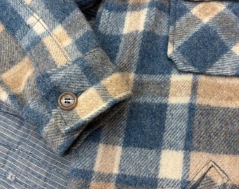 80s Era Eddie Bauer Wool Hunting Jacket Blue Plaid Size Medium