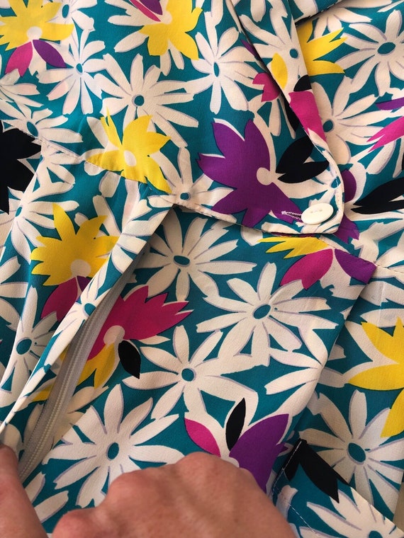 1980's Silk Floral Shirtdress - image 7