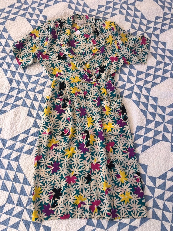 1980's Silk Floral Shirtdress - image 4