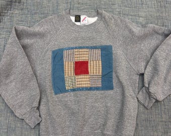 Vintage Patchwork Sweatshirt Upcycled Apparel One of a kind Quilt Patch