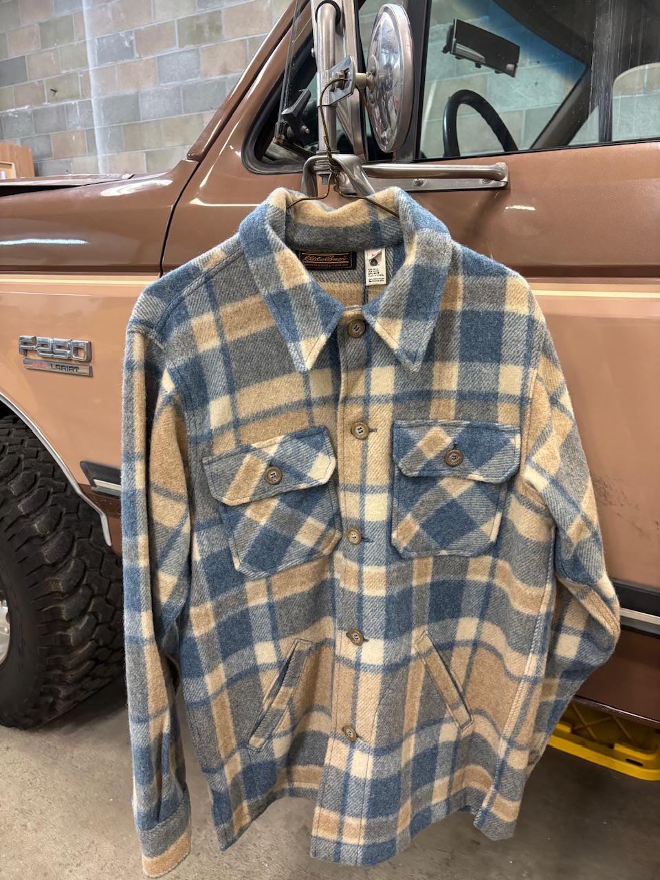 80s Era Eddie Bauer Wool Hunting Jacket Blue Plaid Size Medium