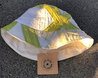 Chartreuse and White Quilt Bucket Hat