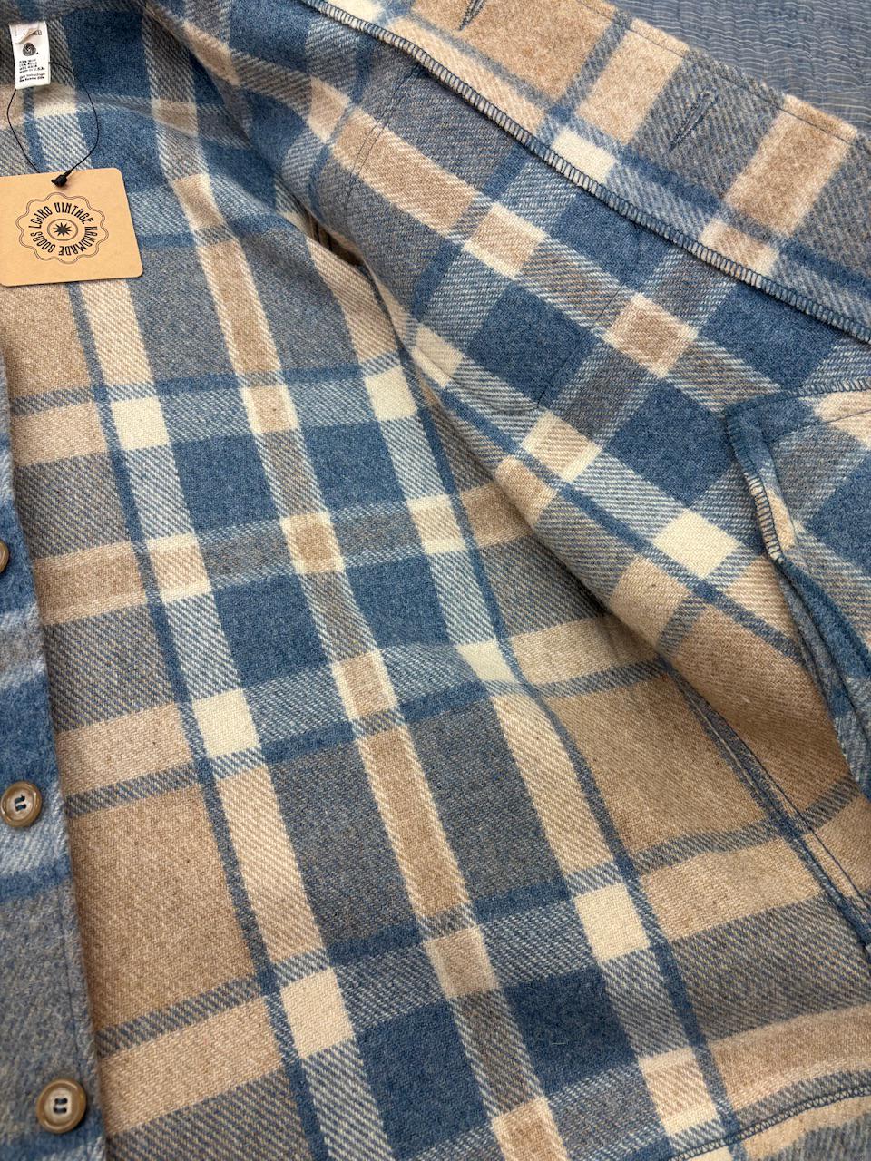 80s Era Eddie Bauer Wool Hunting Jacket Blue Plaid Size Medium