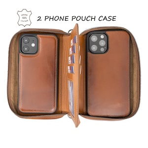 Custom Leather Double Phone Case, Handmade Dual Phone Case, 2 Phone Case, Work and Personal Phone Case, iPhone 13, 12, 11, X, 8, 7, 6 Case