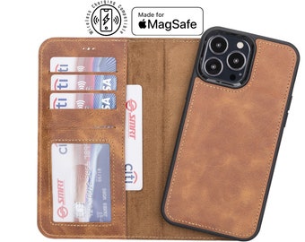 Amber Leather iPhone Wallet Phone Case, Magnetic Case, iPhone 14, 13, 12, 11, X, Xs Max, XR, 8, 7, 6 Plus Case, Personalized iPhone Case