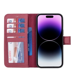 Funda de piel burdeos tipo cartera para iPhone, con cierre magnético, para iPhone 16, 15, 14, 13, 12, 11, X, Xs Max, XR, 8, 7, funda personalizada.