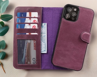 Lederne iPhone Portemonnaie Handyhülle, magnetische Hülle, iPhone 17, 16, 15, 14, 13, 12, SE Hülle, personalisierte iPhone Hülle