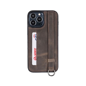 Mokka lederen iPhone-hoesje op maat voor Apple iPhone 14, 13, 12, 11, X, XS Max, XR, 8, 7, 6 Plus, iPhone-kaarthouderhoesje met handgreep