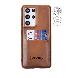 Funda para teléfono Samsung personalizada de piel color rojizo con tarjetero para Galaxy S25, S24, S23, S22, S21, S20, S10, S9, S8, Note 20, 10
