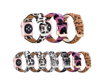 Custom Leopard Watch Band, Leather Apple Watch Strap 38, 40, 41, 42, 44, 45, 49mm Leopard Pattern Apple Watch Band, Fur Leopard Watch Strap