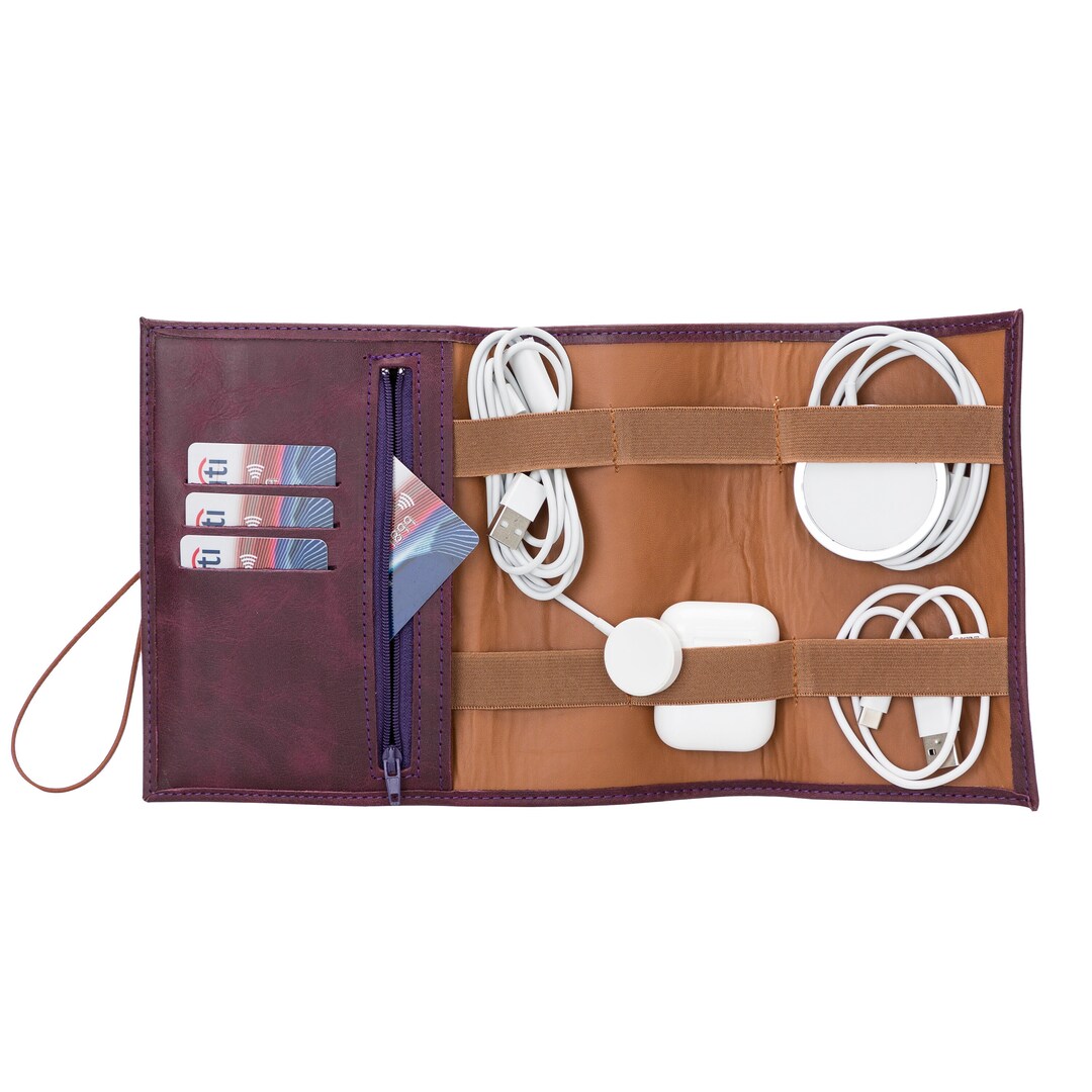 Custom Cable Organizer Bag, Leather Cord Organizer, Travel Cord