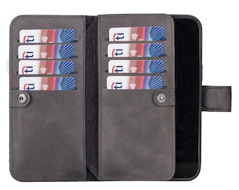 iPhone Double Fold Wallet Phone Case, Handmade Phone Case Wallet, Magnetic Detachable iPhone 17, 16, 15, 14, 13, 12, SE Wallet Case