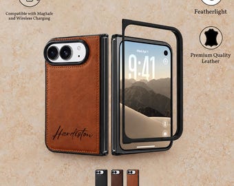 Capa para iPhone Duo feita à mão em couro legítimo de alta qualidade, compatível com MagSafe, com personalização gravada.