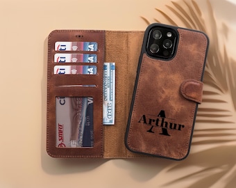 iPhone Wallet Case with Card Holder, Magnetic Detachable Case, Personalized iPhone Case for 17, 16, 15, 14, 13, 12, SE
