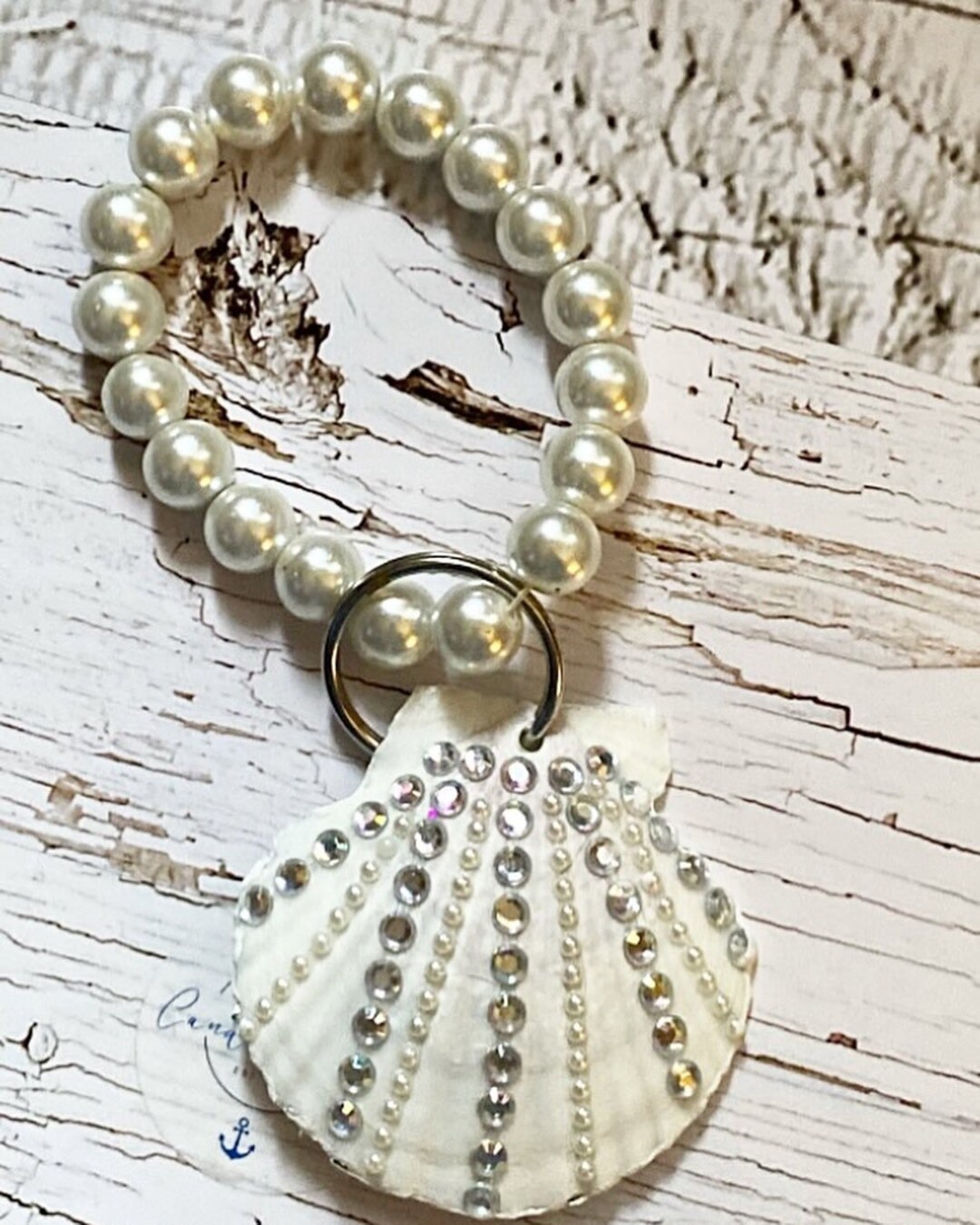 Decoupaged Sea Shell Key Chain, Handmade Beach Shells, Coastal Key ...