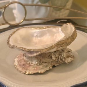 Oyster shell ring dish, decoupage trinket dish, coastal wedding favor, bridesmaid gifts, handmade seashell jewelry bowl, gifts for her