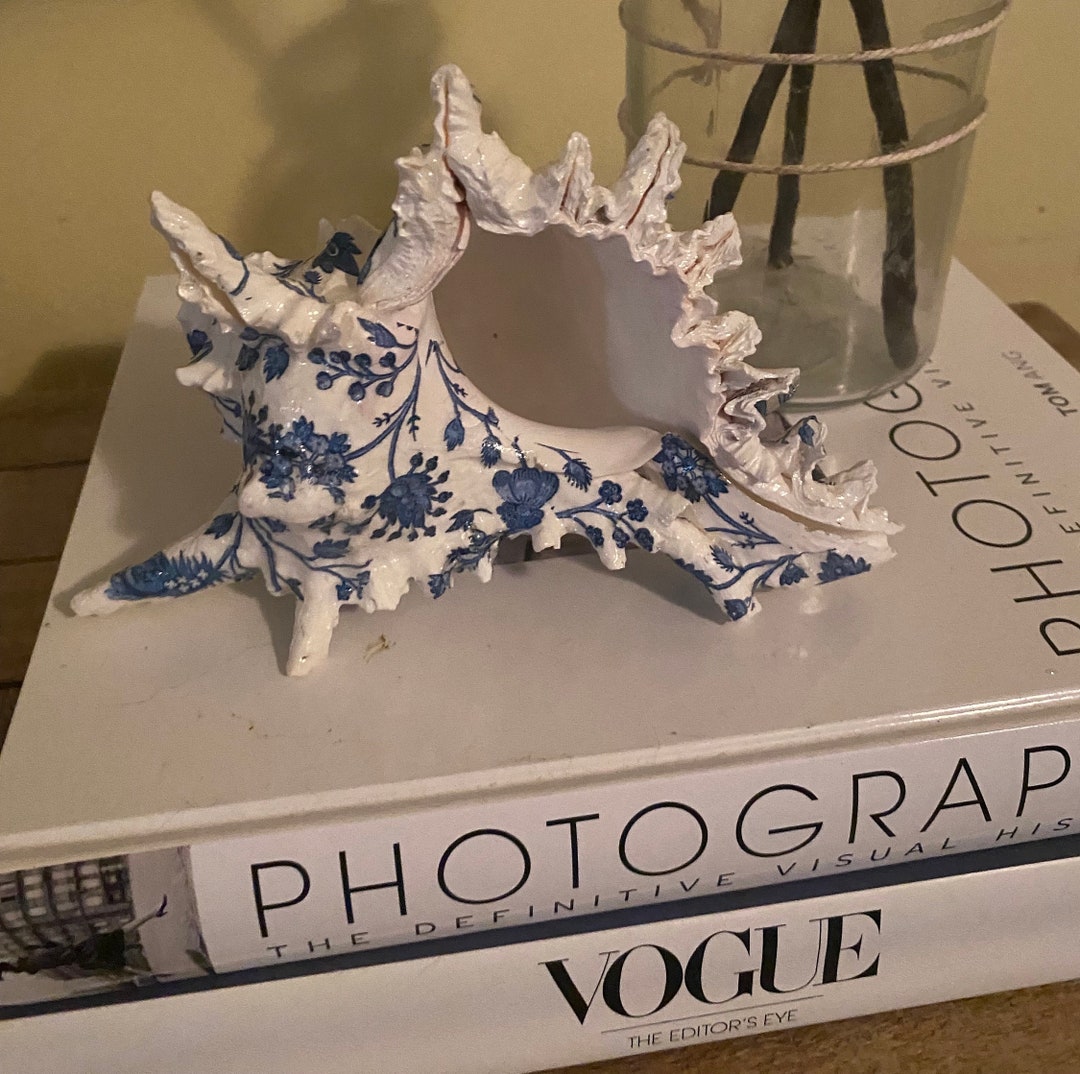 Decoupage Conch Shell: Blue & White Chinoiserie Coastal Decor - Etsy