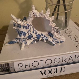 Decoupage Conch Shell: Blue & White Chinoiserie Coastal Decor