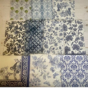 Decoupage napkins half and half, 12 beach theme napkins and 13 blue and white theme, Assorted napkin bundle, craft supplies