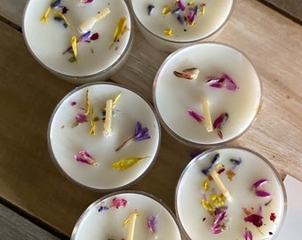 Botanical tea light candles, floral scented and  wildflower topped, aromatherapy and manifestation, gifts for her