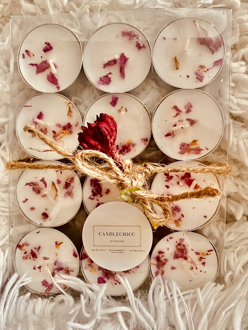 Rose Tea Light Candles Crystal Tea Lights With Dried Flowers Etsy