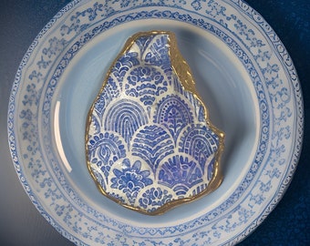 Oyster shell ring dish, decoupage trinket dish, bridesmaid gift, coastal home decor, beach handmade gift, gifts for her, hostess gifts