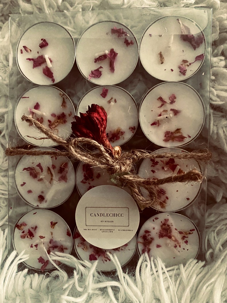 Rose Tea Light Candles Crystal Tea Lights With Dried Flowers Etsy