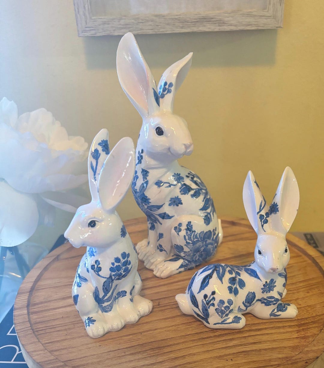 Chinoiserie Bunny, Blue and White Decoupaged Easter Home Decor, Spring ...