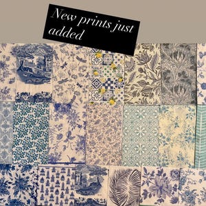 Blue and white paper napkin set, 25 print papers for decoupage, assortment of chinoiserie print napkins