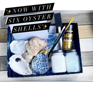 DIY Decoupage crafting kit, oyster shell ring dish kit, adult beach gift, handmade Mother’s Day box gift, handmade shells