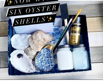 DIY Decoupage crafting kit, oyster shell ring dish kit, adult beach gift, handmade Mother’s Day box gift, handmade shells