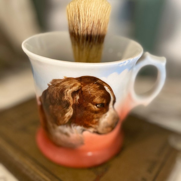 Vintage Shave mug/scuttle with brush spaniel dog Germany