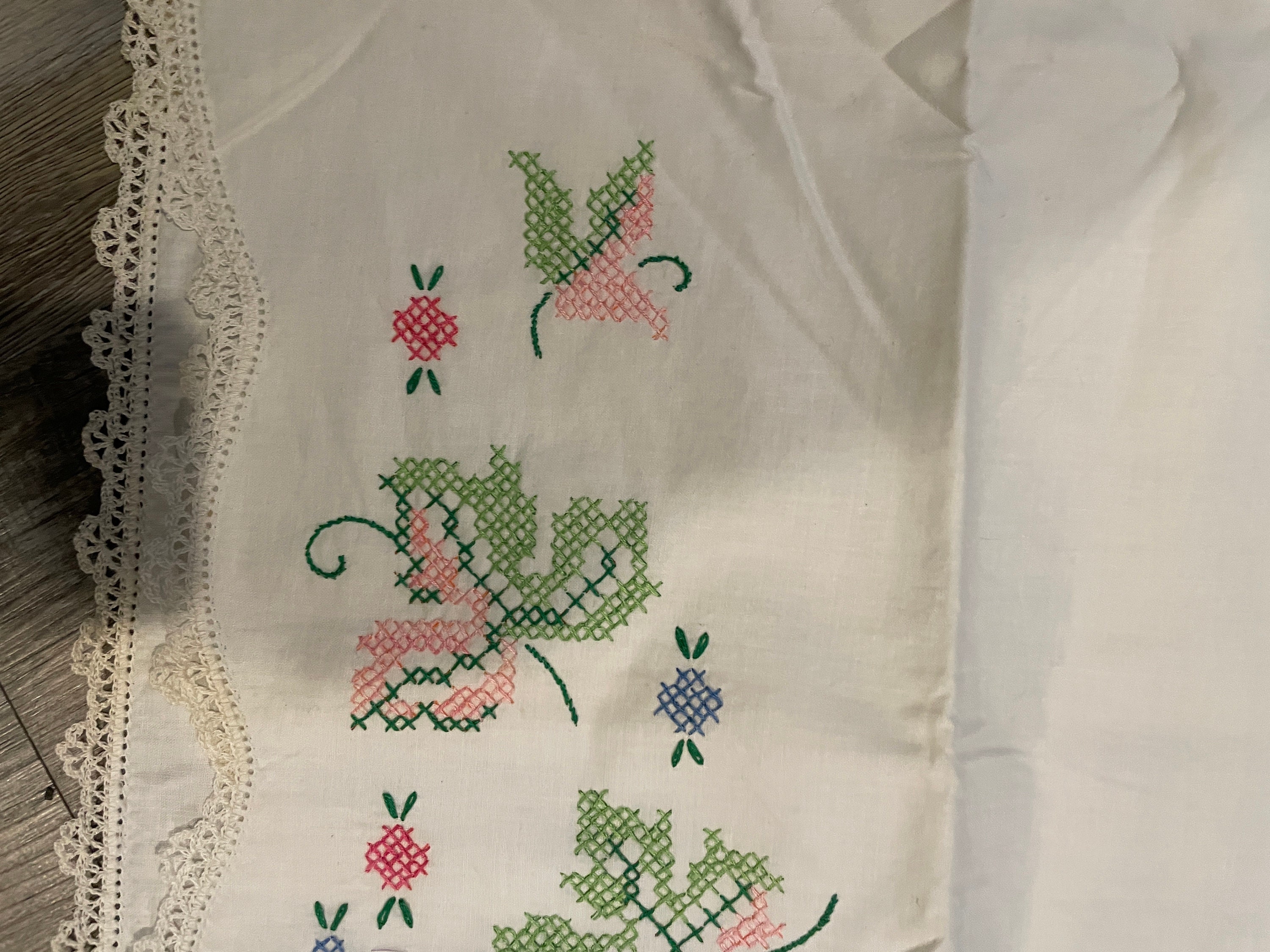 Vintage Hand Embroidered Standard Pillow Case White With Multi Colored ...