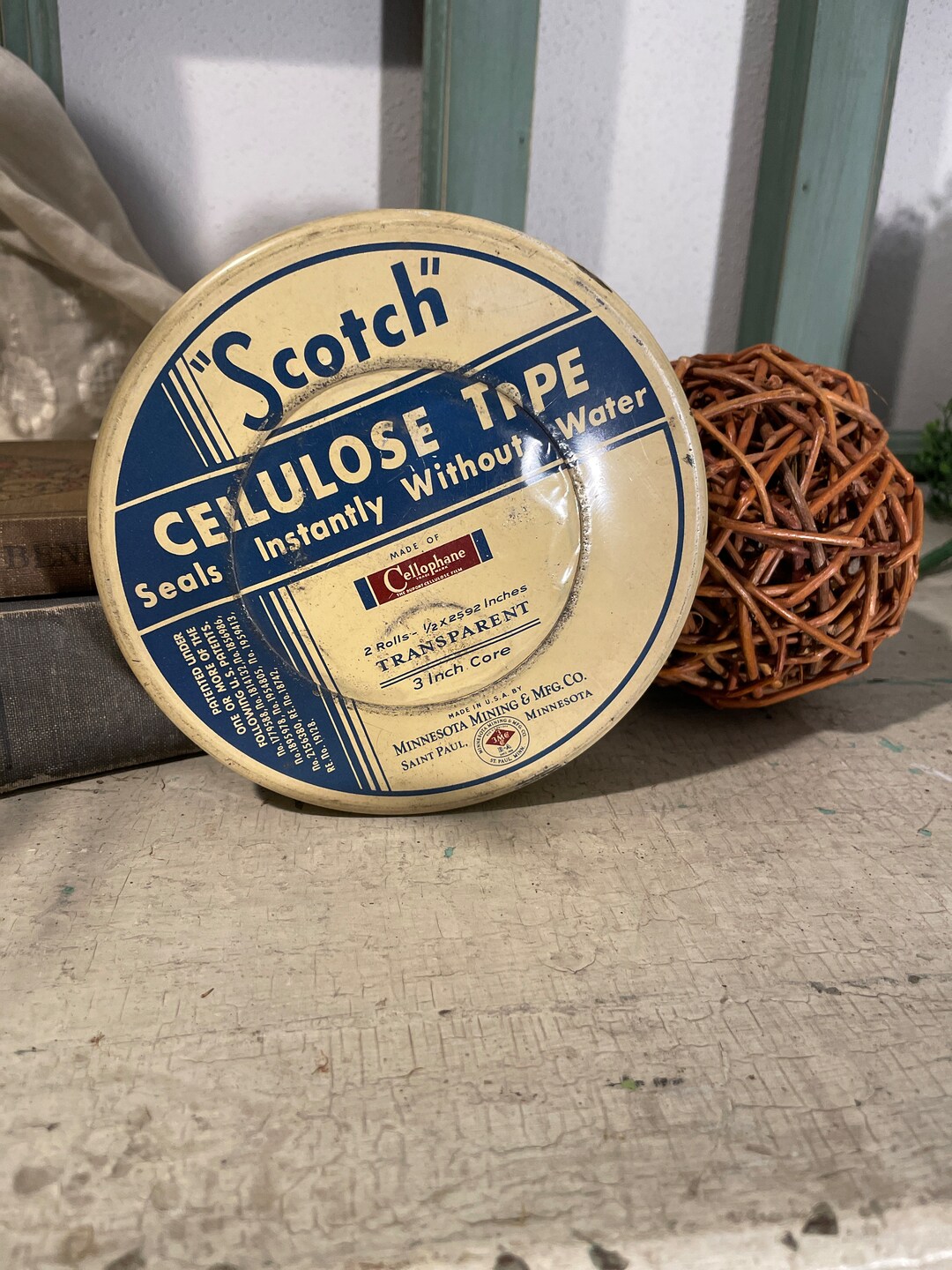 Vintage Scotch Tape Container Empty Tin Cellulose Tape Etsy