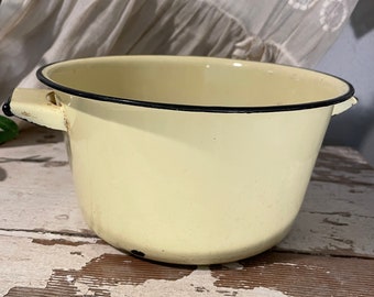 Yellow Handled Enamelware Pot with Black trim