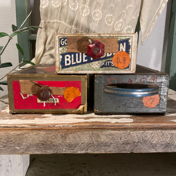 Vintage Cigar Boxes with Handles Made to look like Drawers La Pailina Havana King Goldens Blue Ribbon