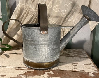 Galvanized with Brass Watering Can Made in Turkey Petite  15x10x6.5