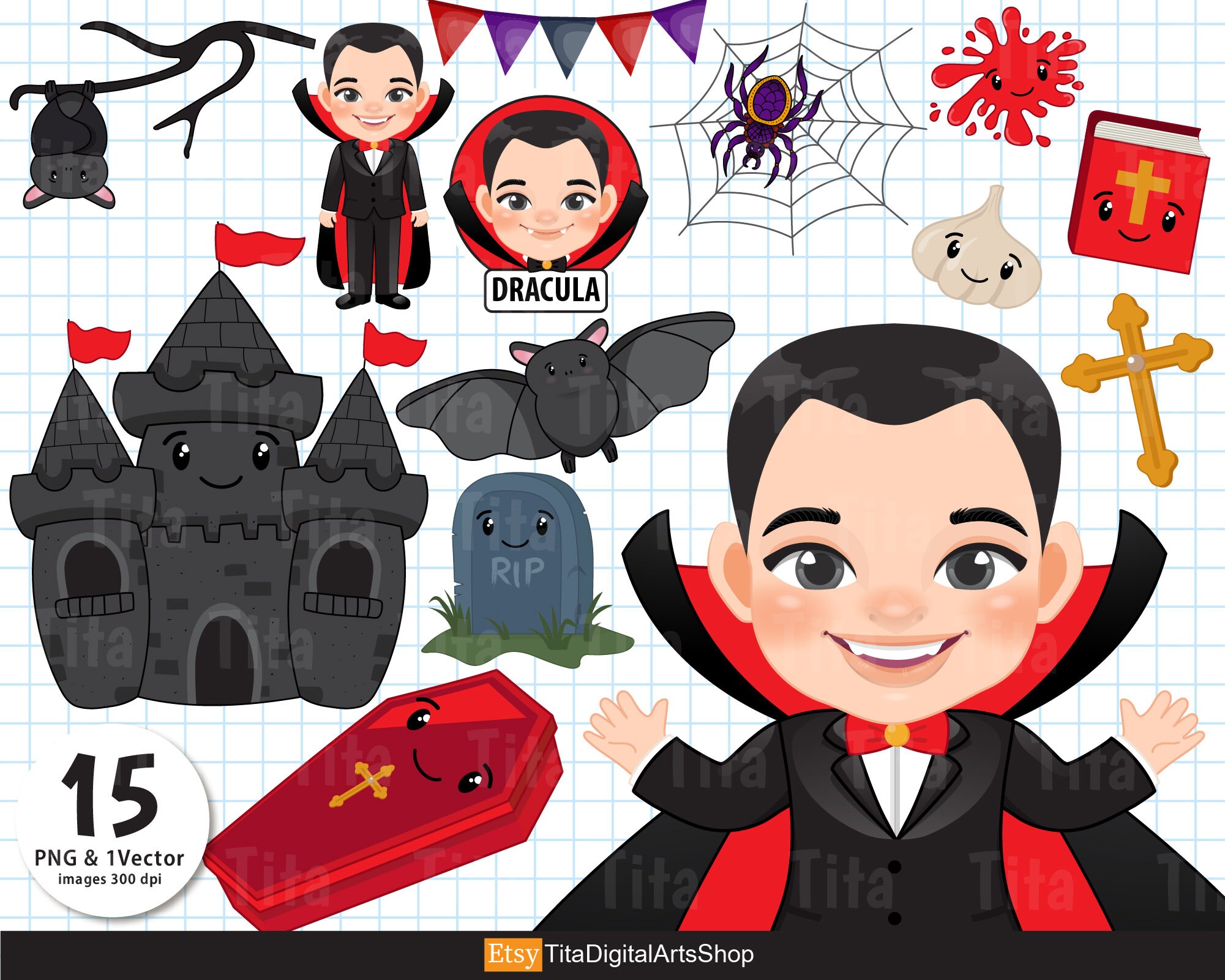 Halloween Clipart & Vector Halloween Graphic Dracula - Etsy