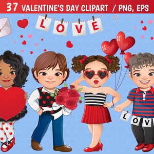 Valentine&#39;s Day Clipart, Valentine Kids Clipart, Boy and Girl, Love, Heart, Red Valentine, Couple, Dating, Valentine Teen PNG