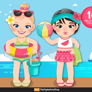Beach Girl Clipart, Beach Clipart, Girl Clipart, Pool Clipart, Holiday Clipart, Swimming Clipart, Summer Kids Clip Art PNG