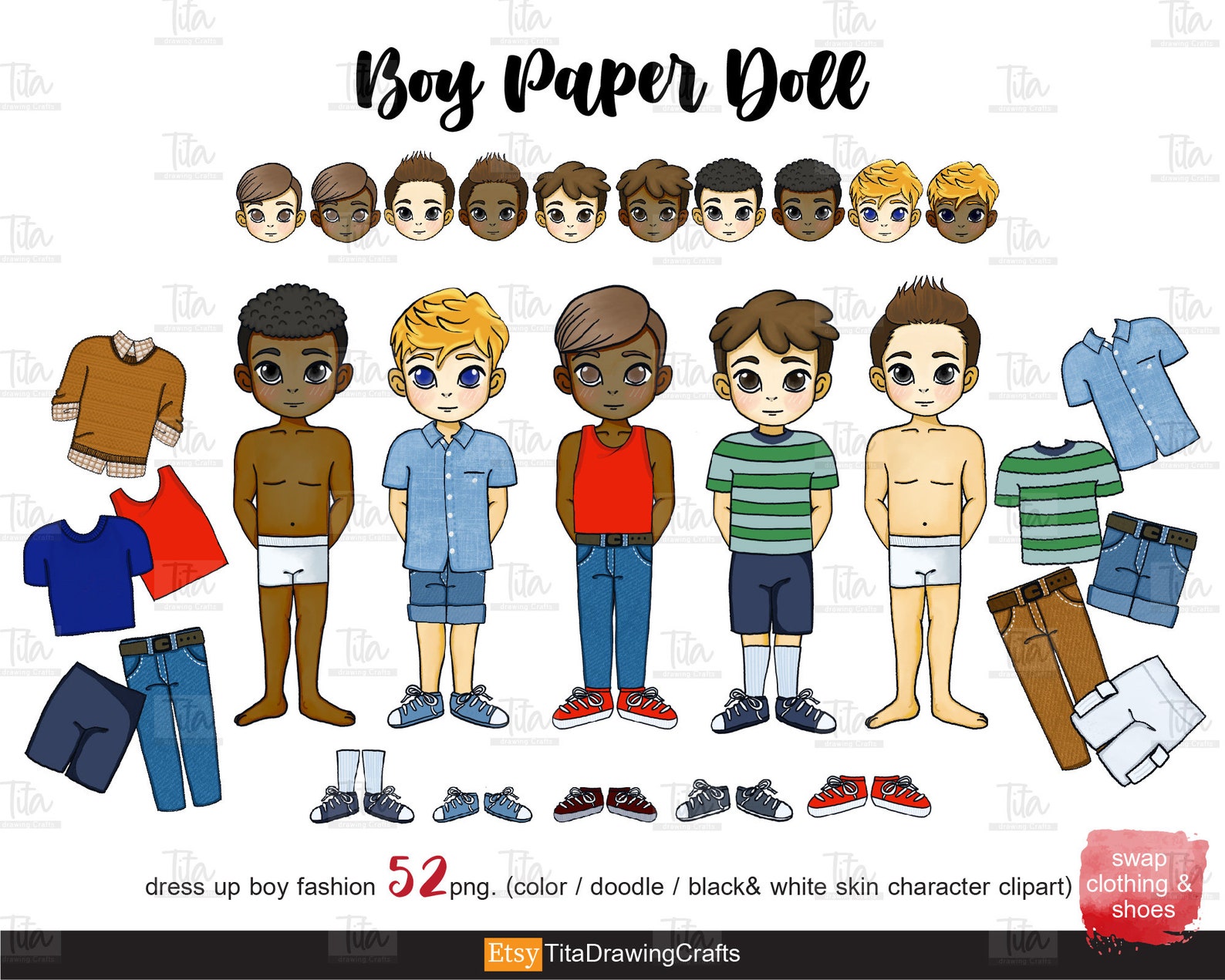 Boy clipart Boy Paper doll Dressing Fashion for Boy Cute Etsy