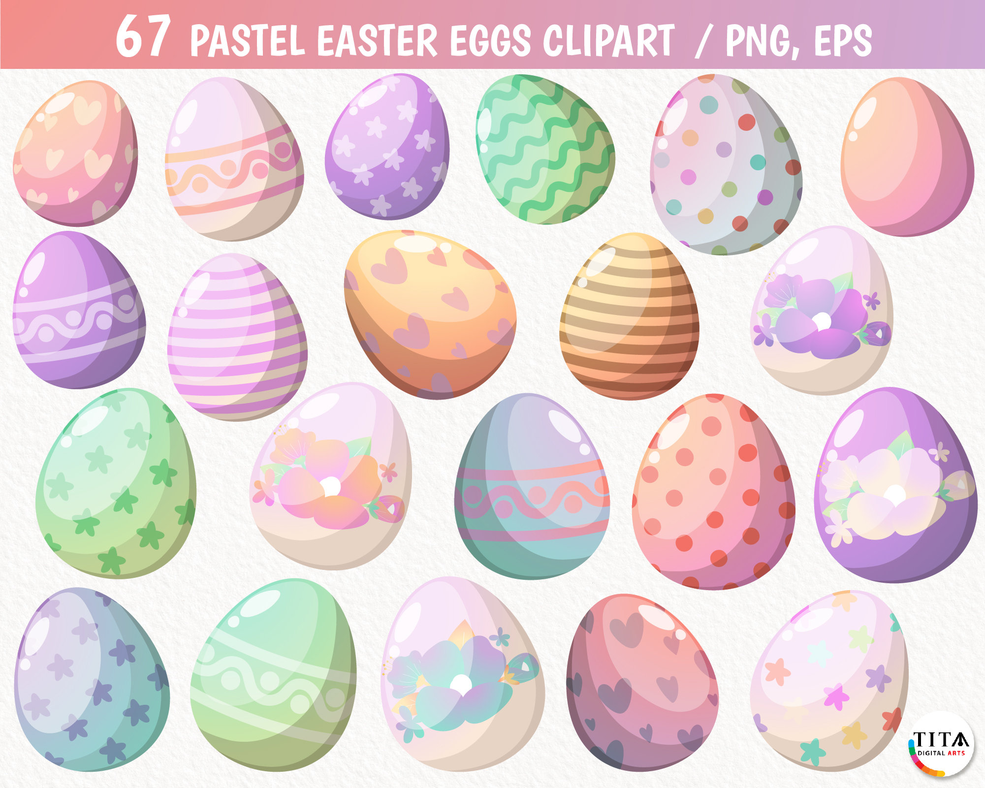 Easter Eggs Clipart, Pastel Easter Eggs Clipart, Easter Clipart, Spring ...