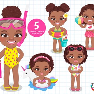 Beach Black Girl Clipart, Beach Clipart, Girl Clipart, Pool Black Girl Clipart, Holiday Clipart, Swimming Clipart, Summer Kids PNG