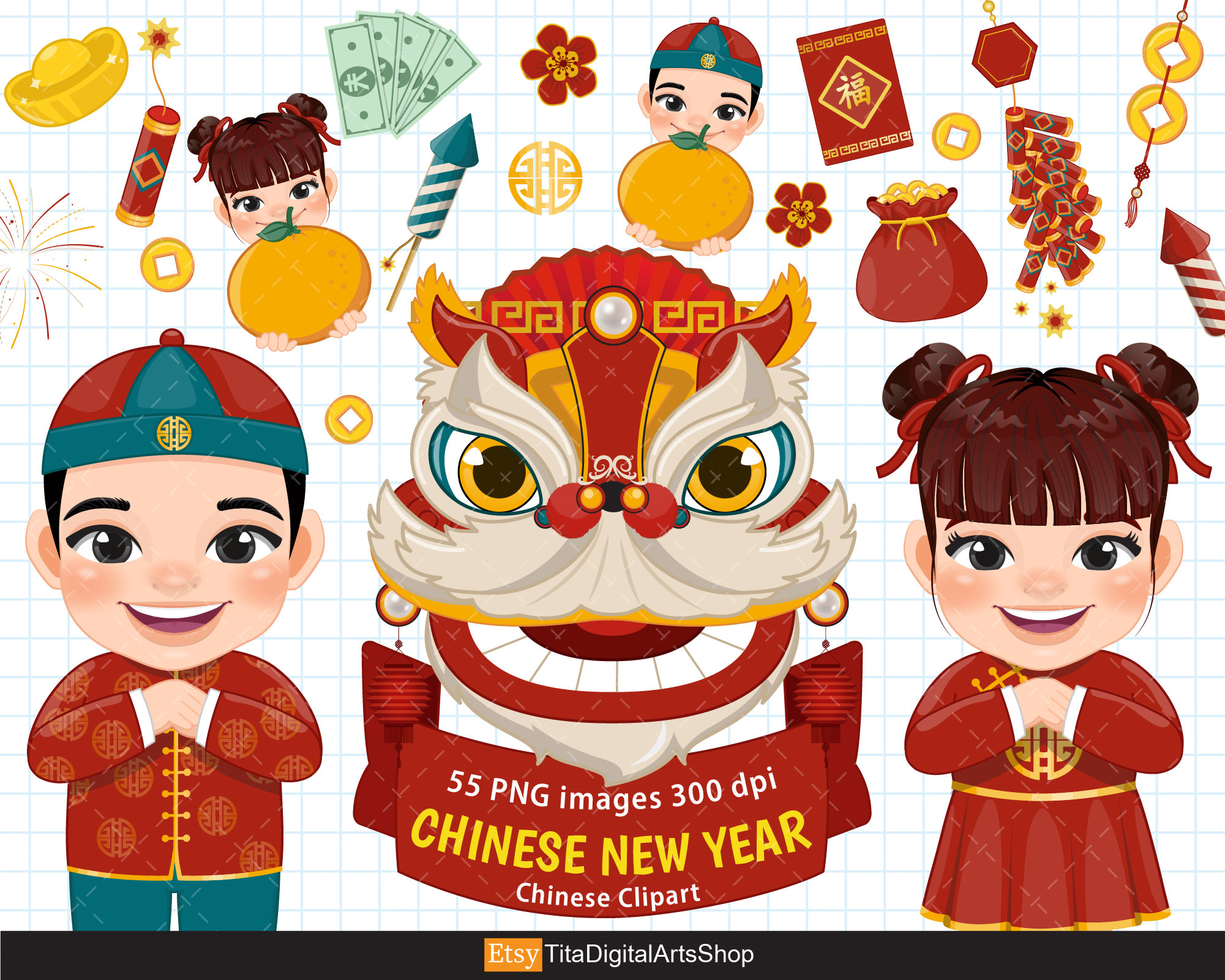 Chinese New Year Clipart, Chinese Clipart, New Year Clipart, Lunar New