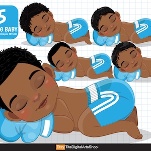 Boxen schlafen Afro Baby Boy Clipart, kleiner Prinz Boxer Blau Shorts und Handschuhe, Neugeborene Clipart, afrikanische Babyparty Clipart PNG