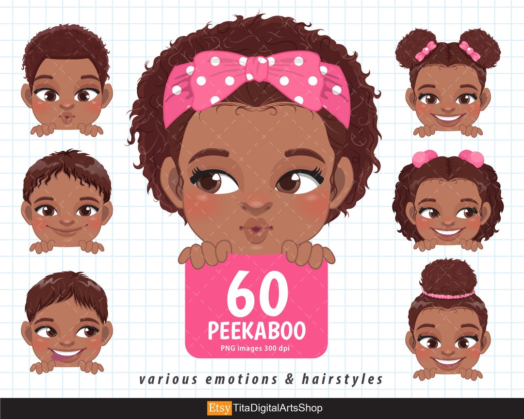 Peekaboo Black Kids Clipart, Peekaboo American African Boy & Girl, Peek ...
